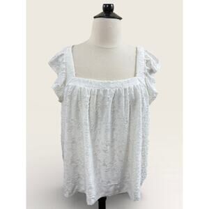 Lauren Conrad White Textured Razor Back Ruffle Tank, Size 2X